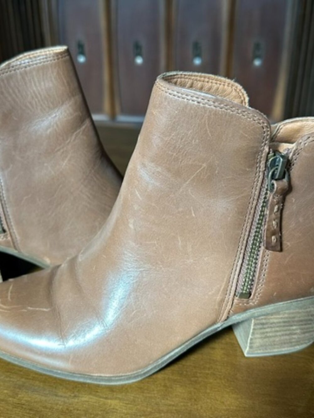Frye Judith Double Zip Brown Leather Ankle Booties
